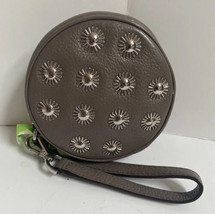 Michael Kors Coin Purse Jet Set  Gray Leather Zip Silver Studs Round W8 - £42.06 GBP