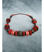 Vintage Costume Jewelry, Red and Bronze, Plastic and Metal Chunky Neckla... - $22.79 CAD