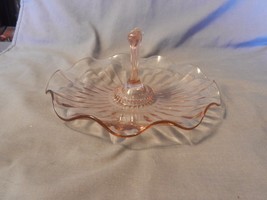 Vintage Pink Glass Center Handle Candy or Cookie Dish Scalloped Edges (M) - $50.00