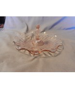 Vintage Pink Glass Center Handle Candy or Cookie Dish Scalloped Edges (M) - £39.84 GBP