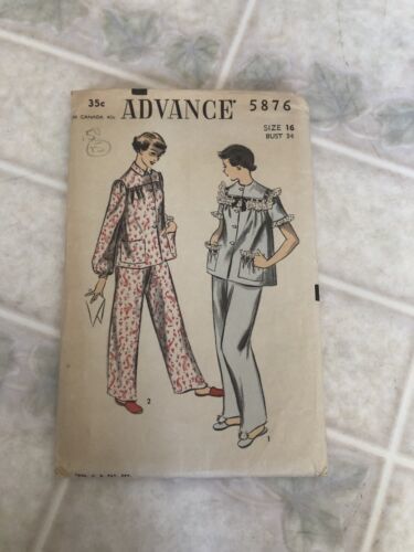 Primary image for VTG 1950s Sewing Pattern Advance #5876 Pajamas Size 16 Bust 34 uncut