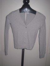 Liz Claiborne Ladies Gray Cardigan SWEATER-PS-100% COTTON-RAISED Woven Pattern - $5.89