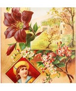 C1890s Victorian Trade Card Castle Beautiful Landscape Flowers Embossed ... - $34.26 CAD