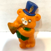 Vintage 80s Googly Eyed Plastic Bear Musician Horn Refrigerator Magnet 2&quot; - £6.82 GBP