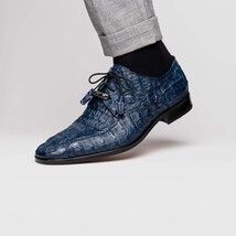 Apricena Genuine Caiman Crocodile Dress Derby's Shoes Navy image 8