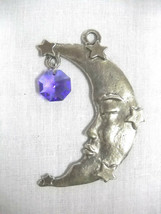 Man In The Moon Crescent W Stars &amp; Purple Swarovski Crystal Sun Catcher Ornament - £16.02 GBP