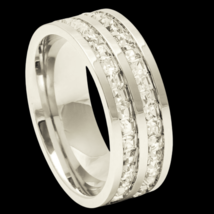 Titanium Ring Double Row Princess Cut Eternity CZ 8mm  Band  Mens Engagement New - £34.57 GBP