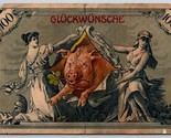 Pig Jumping Through Banknote Gluckwunsche Germany DB Postcard G15 - $18.76
