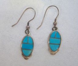 Oval Arizona Blue Turquoise Earrings Sterling Silver Handmade Inlay Pier... - £107.91 GBP