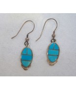 Oval Arizona Blue Turquoise Earrings Sterling Silver Handmade Inlay Pier... - £100.91 GBP