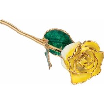 24k Gold Dipped Cream Yellow Lacquer Real Rose Valentine&#39;s Day Holiday Gift - £78.33 GBP