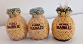 VTG “Aloha Hawaii” Pineapple Salt &amp; Pepper Shakers &amp; Toothpick Holder 3&quot; tall - £14.69 GBP
