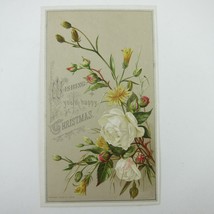 Victorian Christmas Card Raphael Tuck &amp; Sons White Roses Yellow Flowers Antique - £4.73 GBP