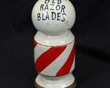 Barber Pole Razor Blade Bank Ceramic Striped 6&quot; H x 2.5&quot; Dia  Antique Am... - $58.79