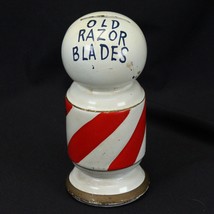 Barber Pole Razor Blade Bank Ceramic Striped 6&quot; H x 2.5&quot; Dia  Antique Am... - £45.96 GBP