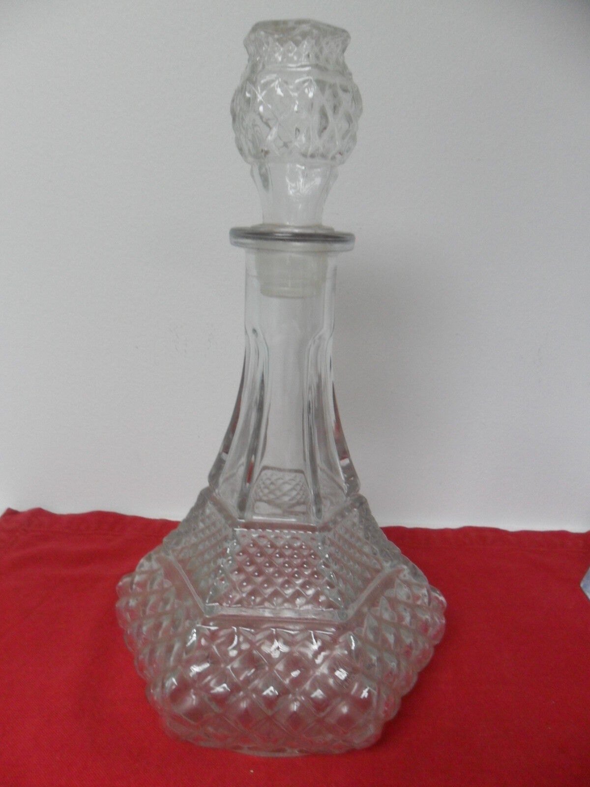 Pressed glass ship decanter with stopper, diamond block / quilt like pat... - $46.52