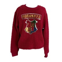 Harry Potter Womens Sweater Junior Size Medium Hogwarts Sequin Top Sherpa Pink - £11.68 GBP