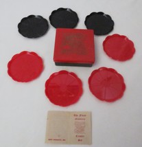 Vtg Floret Mandarin Coasters Thomas Steeds Plastic Red &amp; Black Set Of 7 ... - £11.96 GBP