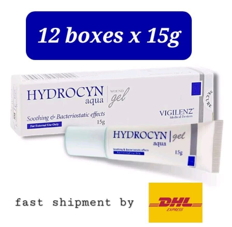 Primary image for 12 boxes x 15g Hydrocyn Aqua Wound Gel For Burns, Ulcers- fast shipment by DHL