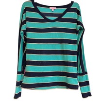 Lilly Pulitzer Womens Sweater Top Navy Turquoise Green M Striped Knit V Neck - £18.10 GBP