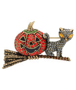 Heidi Daus Pin Brooch Black Cat Pumpkin Broomstick - £84.38 GBP