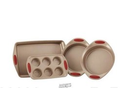 Rachael Ray 4-Piece Non-Stick Silicone Grip Bakeware Set Cranberry Red 10&quot;x15&quot; - £30.36 GBP