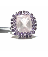 Rose Quartz Cushion Solitaire &amp; Purple Amethyst Ring, Silver, Size 7, 10... - €34,61 EUR