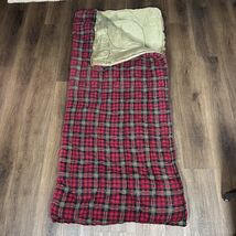 Vtg Red Flannel Plaid Cotton Sleeping Bag Metal Zipper Camping Well Love... - $34.64