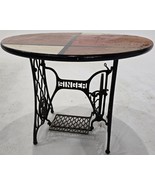 Vintage Cafe Dining Kitchen Round Table on Cast Iron Singer Treadle Base... - $146.57 CAD