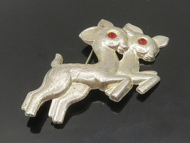 925 Sterling Silver - Vintage Red Topaz Prancing Baby Deer Brooch Pin - BP6719 - £36.42 GBP