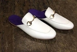 New Handmade White Leather Stylish Mules Shoes For Men&#39;s - £125.81 GBP