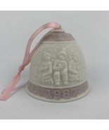 Lladro Ceramic Bell Vintage 1987 White Pink Kids in Snow 3&quot; tall - £13.97 GBP