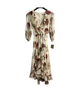 Donny &amp; Nicole Dress Womens 14 White Mauve Floral Chiffon Midi Ruffle Wa... - $55.94 CAD