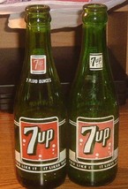 Vintage 7-Up Orange Label Soda Bottle 7 Fl Oz sold in lot of 2 bottles d... - £11.75 GBP