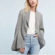Anthropologie Sleeping On Snow Cardigan L Gray Knit Ruffle Cocoon Open Front Mid - £20.95 GBP