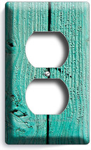 Rustic Green Painted Cracked Wood Electrical Outlet Wall Plate Country Cabin Art - £8.03 GBP