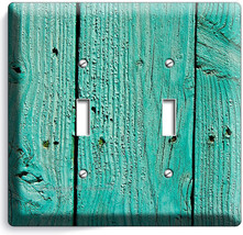 Rustic Green Painted Cracked Wood Double Light Switch Wall Plate Country Cabin - £8.96 GBP