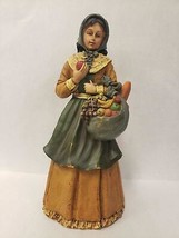 Vintage Peasant Woman Lady Figurine Apron Fruit Bread Basket Bag Resin 12&quot; tall - £19.79 GBP