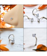 14K Gold Nose Ring Designs Heart CZ Nose Rings Designs Gold Nose Ring Go... - £47.75 GBP