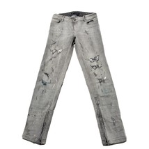 Zara Jeans Size 2 W27&quot;xL29&quot; Z1975 Skinny Jeans Ankle Zip Destroyed Painted Spots - £29.37 GBP