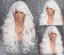 Beautiful White Long Full Layered Human Hair Blend Wig with curls and ba... - £69.55 GBP