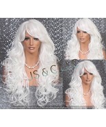 Beautiful White Long Full Layered Human Hair Blend Wig with curls and ba... - $89.95