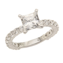 Princess Solitaire with Accent Engagement Ring 5.75Ct CZ White Gold Over Size 7 - £59.82 GBP