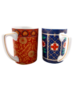 Lot 2 NEIMAN MARCUS Coffee Tea Cup Mug Gold Trim Geometric Floral Patterns - £11.62 GBP