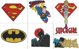 Superhero Superman Supergirl Batman Batgirl 6 Machine embroidery designs 6-pack - £2.80 GBP