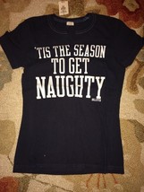 Womens Hollister Navy Glitter Tee T-Shirt Small S Tis The Season To Get Naughty - £11.79 GBP