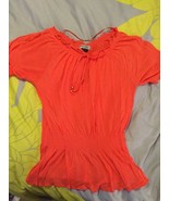 G By GUESS Coral Peach Orange Rayon PEASANT Blouse Open Front Small S - £5.49 GBP