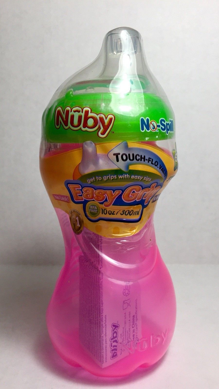 Nuby No Spill Easy Grip Cup Step 2 Pink 10 ounces Touch Flo Valve New Sealed - $9.85
