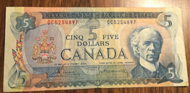 1972 BANK OF CANADA FIVE DOLLARS 5$ BANK NOTE - $17.20