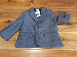 Janie and Jack Boys&#39; 12-18M Blazer Jacket Coat Charcoal Grey Elbow Patches NWT - £37.16 GBP